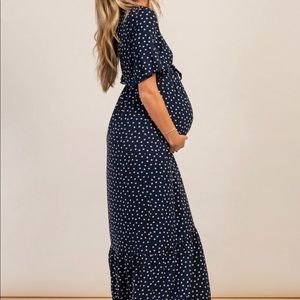 Navy and white polka dot maternity dress maxi NWT
